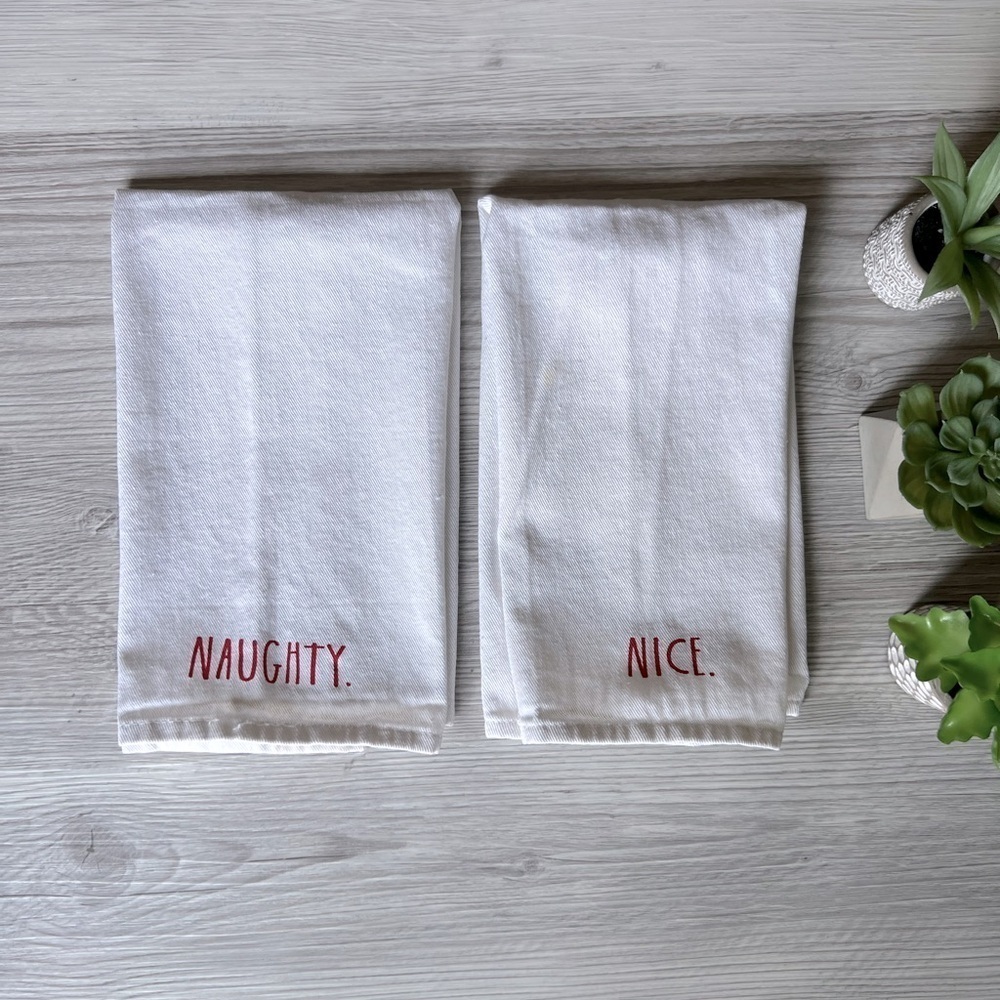 RAE DUNN naughty nice holiday cotton tea towels